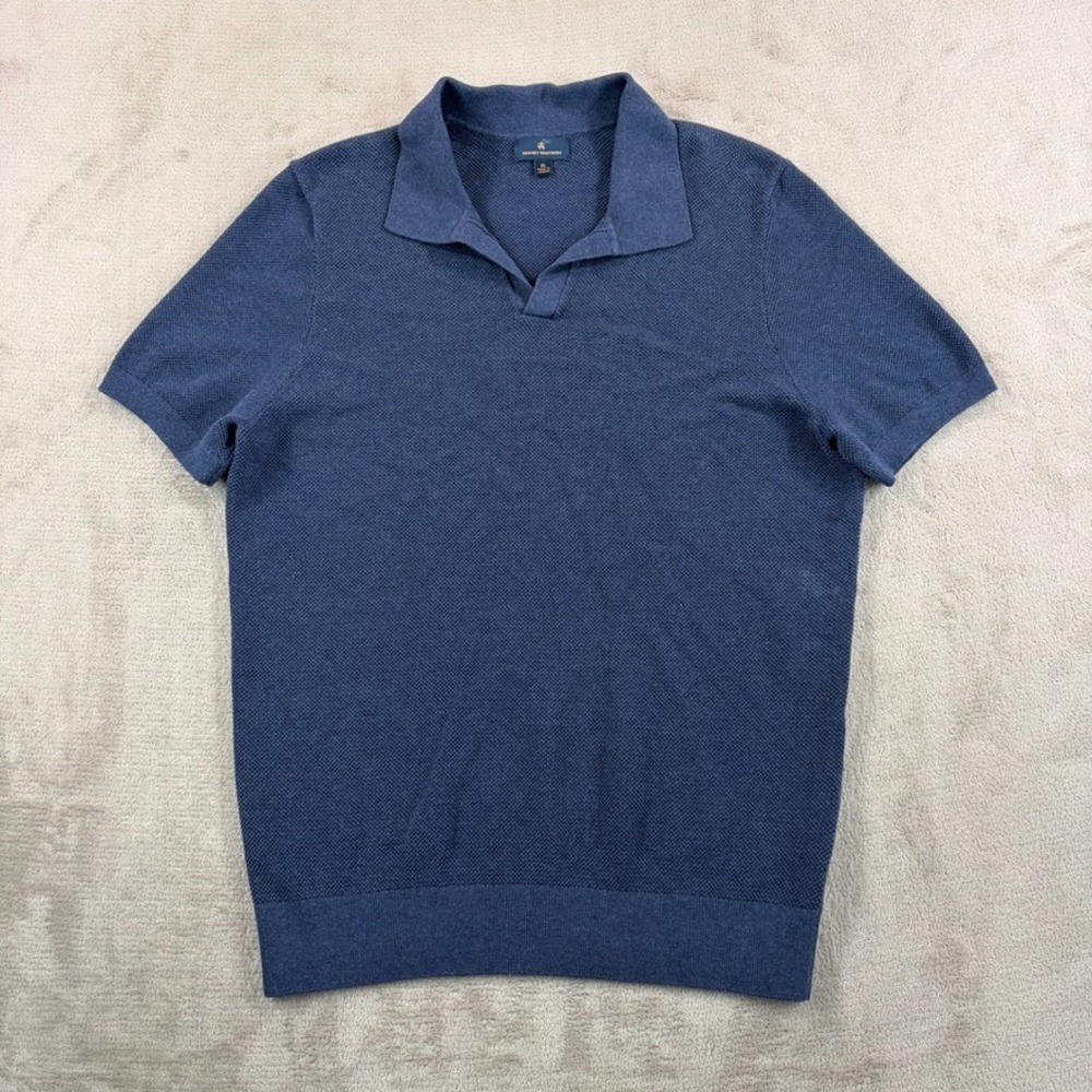 Brooks Brothers Luxe All-Season Johnny Collar Knit Sweater Polo Men XL Blue